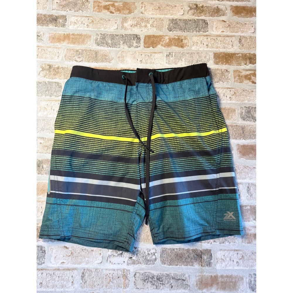 ZeroXposur Mens Teal Koa Striped Board Shorts Swim Trunks Size S Y88111S